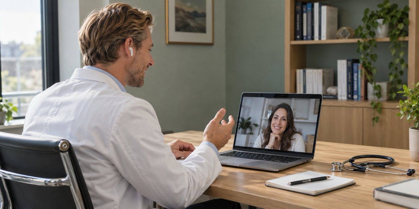 Doctor on a video call interview from his office