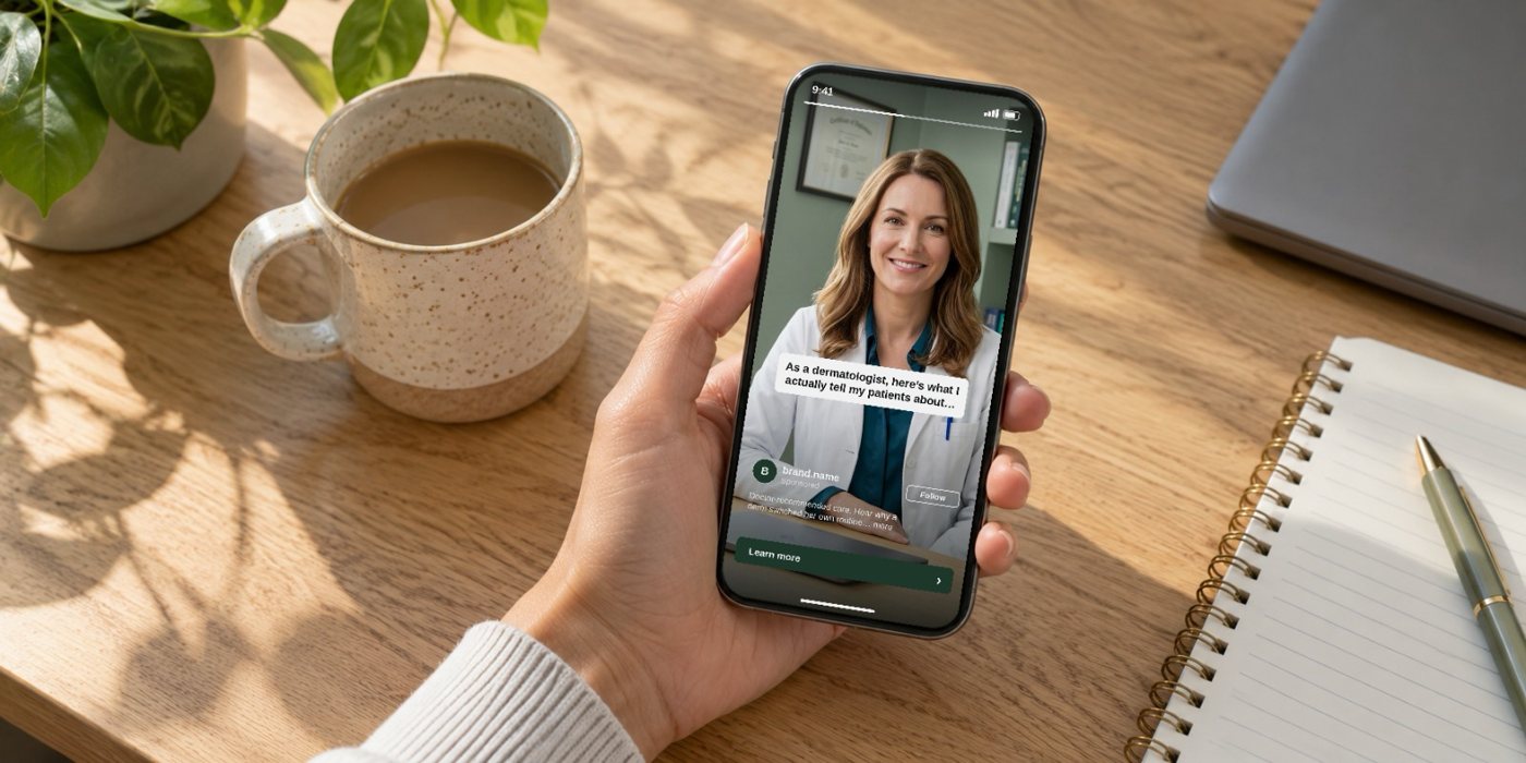 Phone showing a doctor-led brand video ad